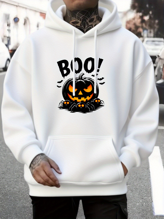 Men's Graphic Hoodie Boo Shining Eyes Glowing Among Pumpkin Vines Halloween Pumpkin