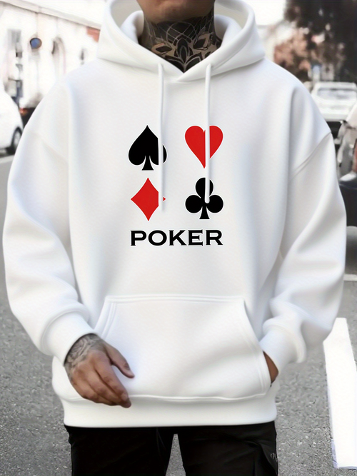 Men's Graphic Hoodie Poker Symbols In Crisp Modern Design With Classic Card Suit Icons Poker