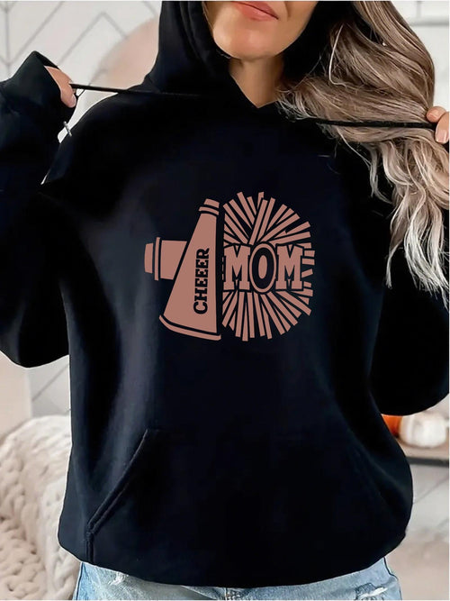 Women's Graphic Hoodie Cheer Mom Lettering With Pink Megaphone Pom Pom
