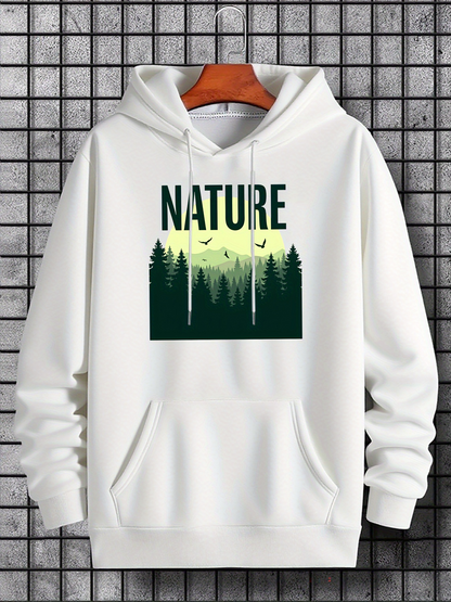 Men's Graphic Hoodie Nature Sunrise Glow With Silhouetted Forest And Flying Birds Nature