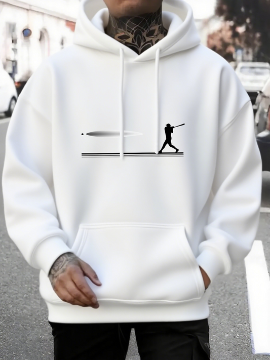 Men's Graphic Hoodie Dynamic Action Baseball Player Swinging Bat Silhouette Hoodie