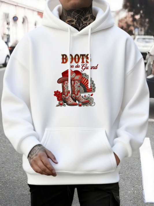 Men's Graphic Hoodie Boots On The Ground Classic Western Objects With Red Sun Background Boot