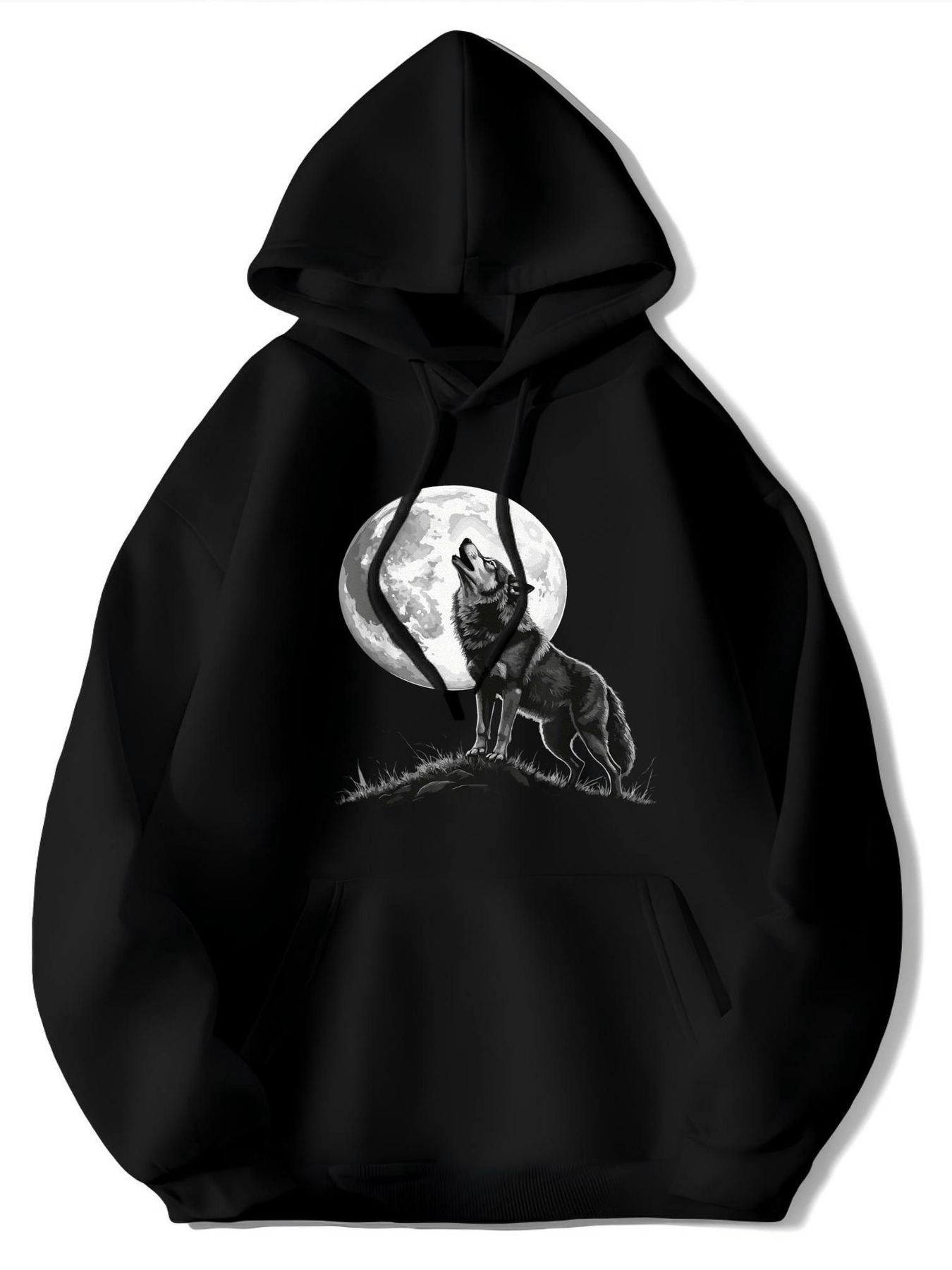Men's Graphic Hoodie Nighttime Wilderness Howling At The Bright Full Moon Wolf