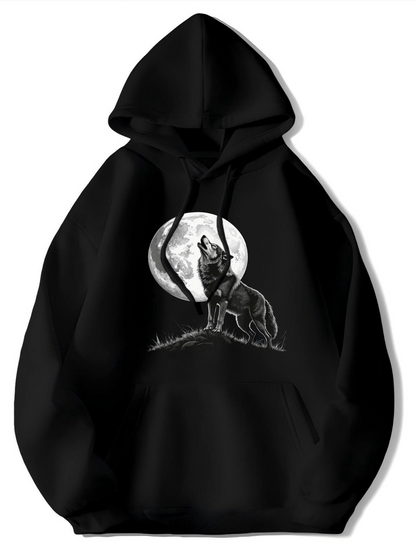 Men's Graphic Hoodie Nighttime Wilderness Howling At The Bright Full Moon Wolf