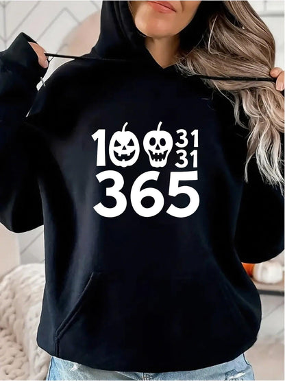 Women's Graphic Hoodie Halloween Pumpkin Skulls With October And Numbers Hoodie