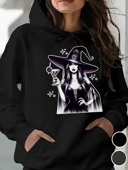 Women's Graphic Hoodie Spellbinding Woman With Martini Among Stars Witch