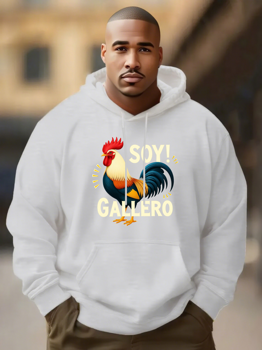 Men's Graphic Hoodie Colorful Plumage Rooster Displayed Proudly On White Hoodie