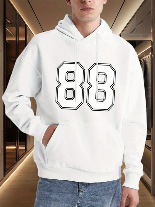 Men's Graphic Hoodie Bold Outlined Numbers Eighty Eight Featuring Large Centered Graphic