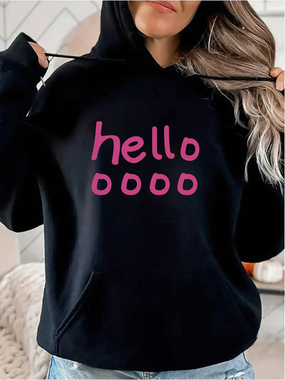 Women's Graphic Hoodie Hello Playful Pink Circles Cheerful Graphic Letters Hoodie