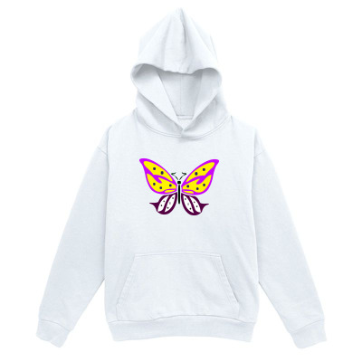 Men's Graphic Hoodie Vivid Pink And Yellow Design Butterfly Centerpiece In White Space Butterfly