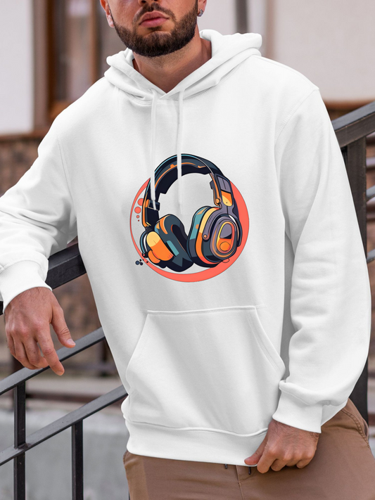 Men's Graphic Hoodie Colorful Urban Vibes With Headphones In Artistic Circle Design Headphone