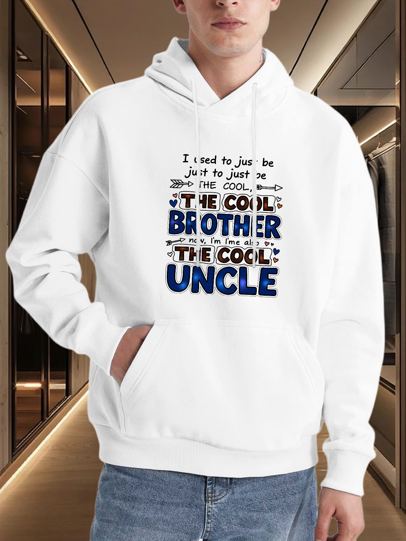 Men's Graphic Hoodie Words With Blue Bold Lettering And Modern Statement Uncle