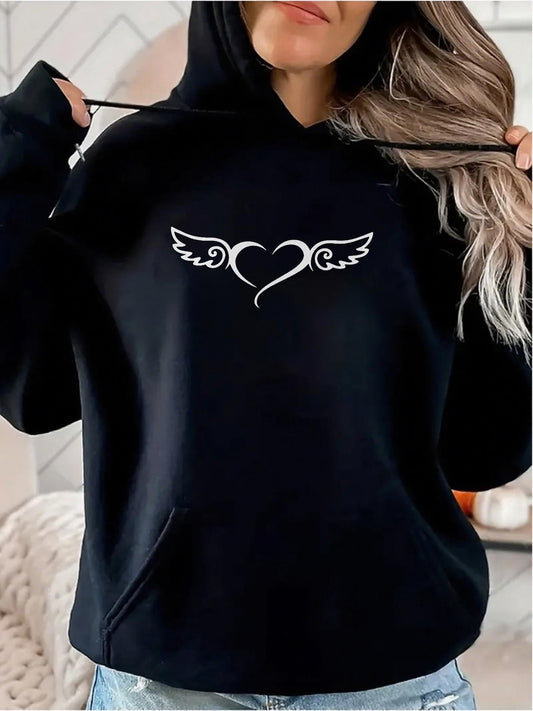 Women's Graphic Hoodie Ornate Heart With Swirling Lines Forming Angel Wings Hoodie