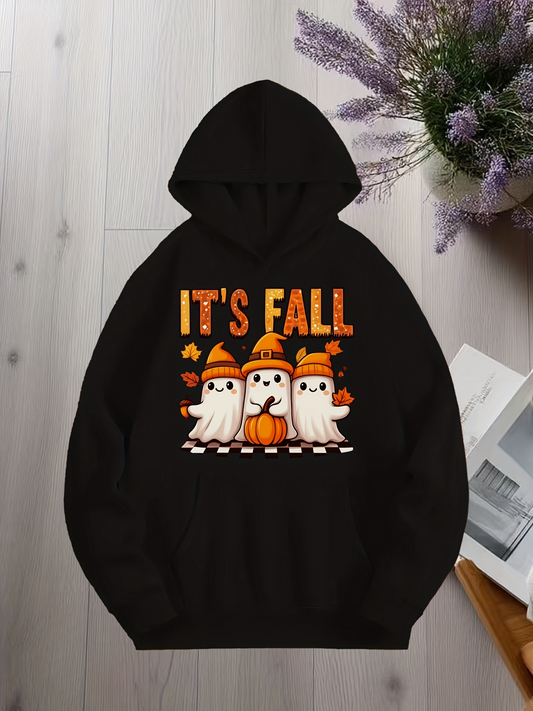 Men's Graphic Hoodie Its Fall Pumpkin Patch Surrounded By Three Little Ghosts