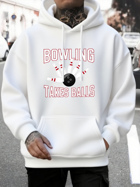 Men's Graphic Hoodie Bowling Takes Balls Striking Pins With Splitting Bowling Ball Burst Action