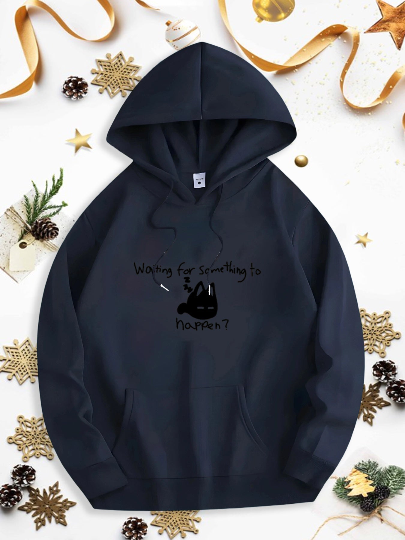 Men's Graphic Hoodie Waiting For Something To Happen Lazy Cat With Drooping Tail