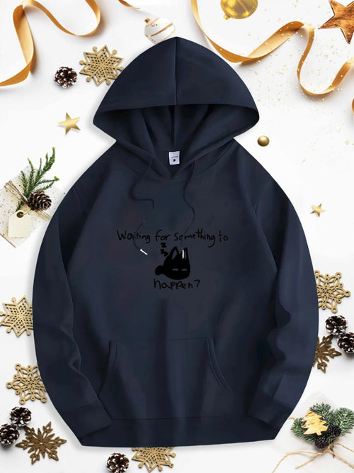 Men's Graphic Hoodie Waiting For Something To Happen Lazy Cat With Drooping Tail