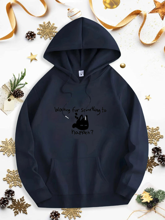 Men's Graphic Hoodie Waiting For Something To Happen Lazy Cat With Drooping Tail