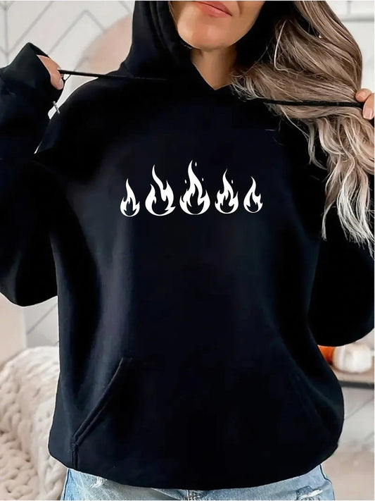 Women's Graphic Hoodie Line Of Five Stylized Flames Centered On Plain Hoodie