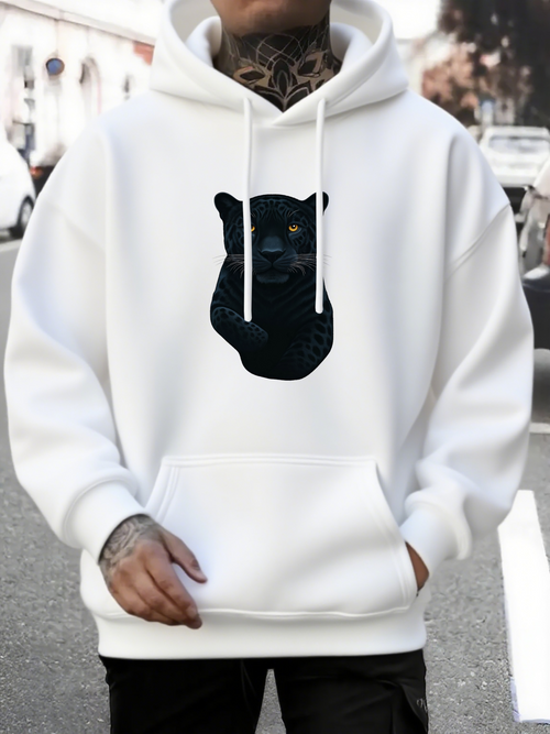 Men's Graphic Hoodie Minimalist Furry Texture In Shadow Among Urban Backdrop Bear