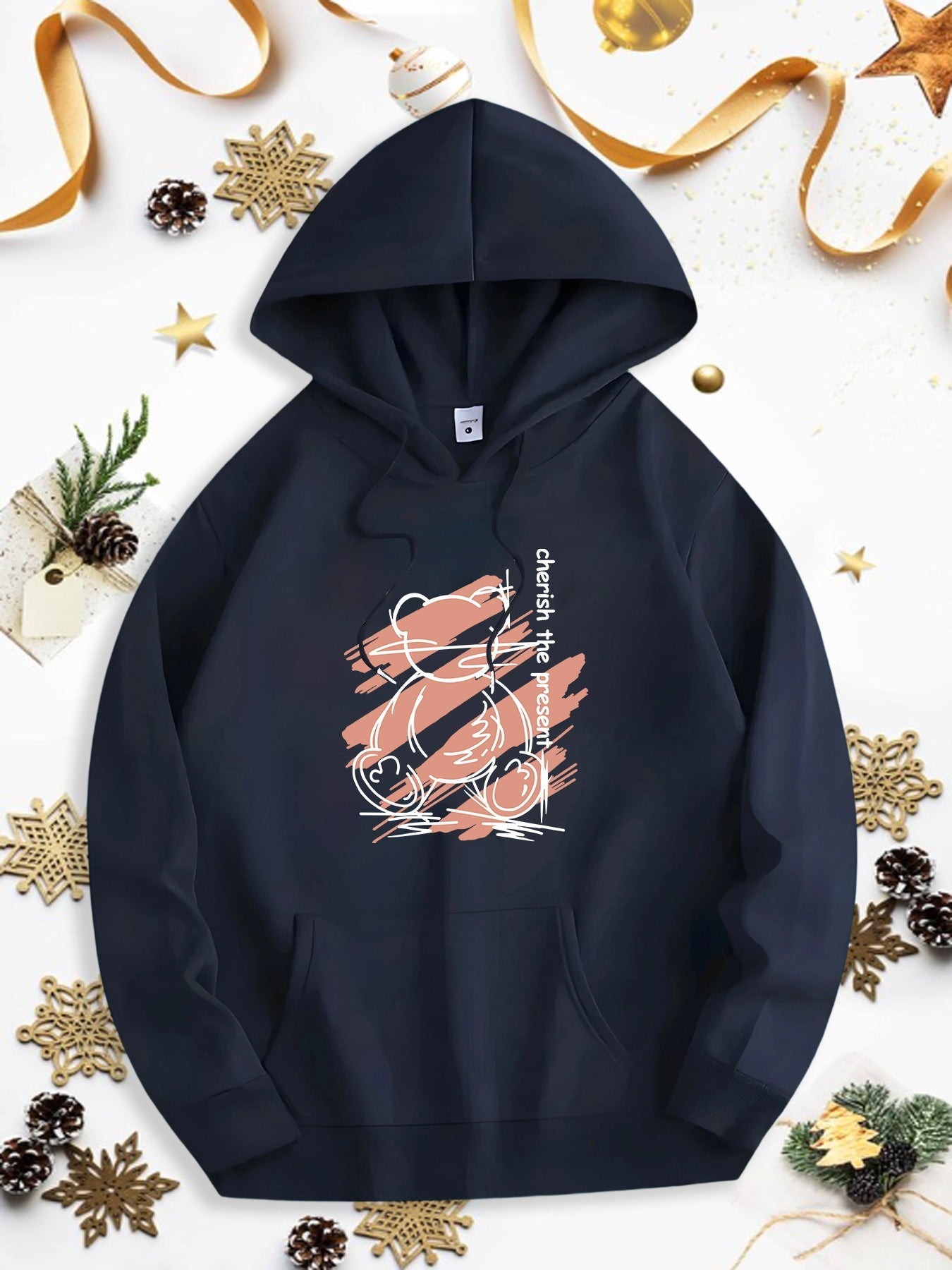 Men's Graphic Hoodie Abstract Brush Strokes With Elegant Line Art Overlapping Central Shape