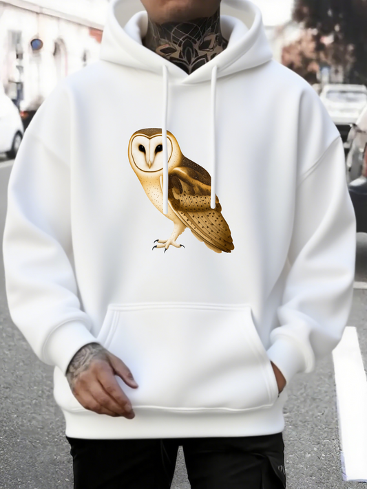 Men's Graphic Hoodie Golden Feathers Under Sunlight Majestic Owl Perched On Branch Owl