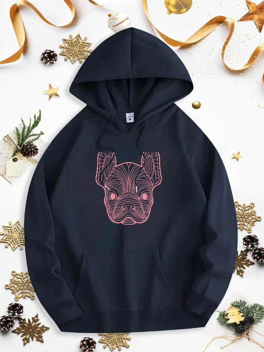 Men's Graphic Hoodie Neon Outlined Dog Face Among Elegant Holiday Decorations Hoodie