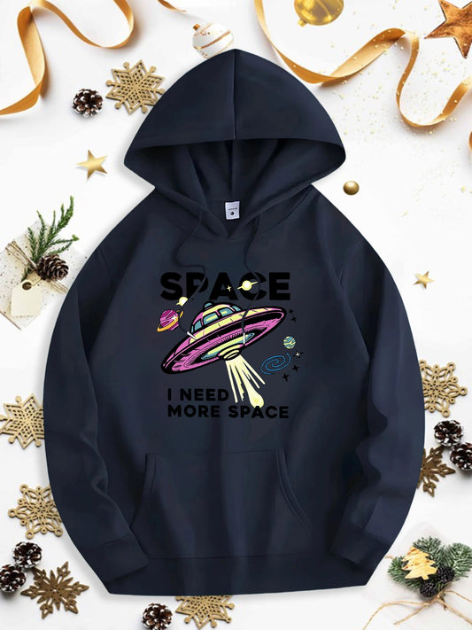 Men's Graphic Hoodie Space I Need More Space Colorful Planets With Flying Saucer In Galaxy