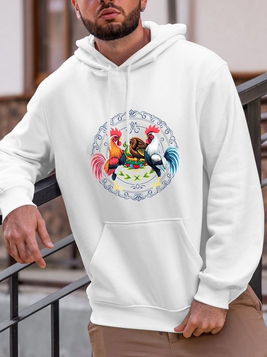 Men's Graphic Hoodie Vibrant Circle With Colorful Roosters And Ornamental Nature Motifs Rooster