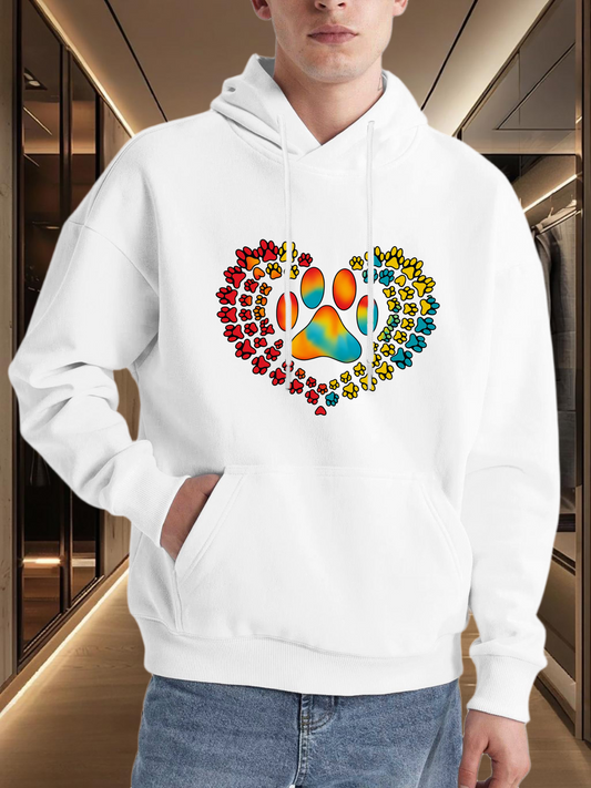 Men's Graphic Hoodie Radiant Rainbow Paw Print Within Colorful Heart Pattern