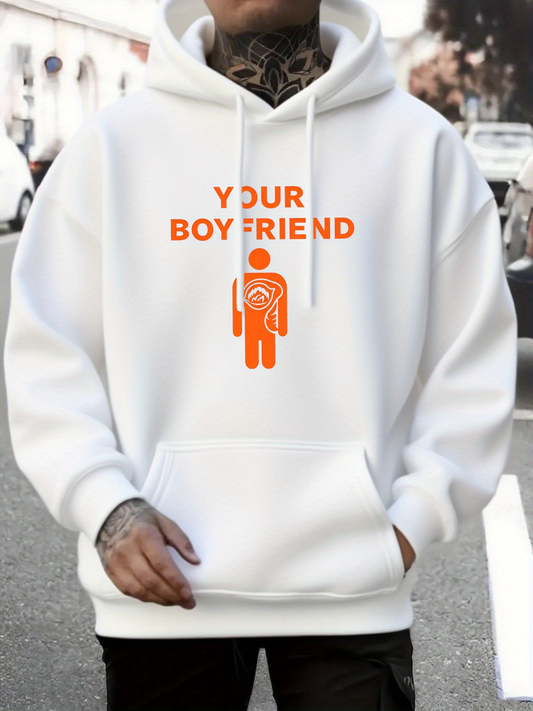Men's Graphic Hoodie Your Boyfriend Cartoon Outline With Bold Orange Letters Character