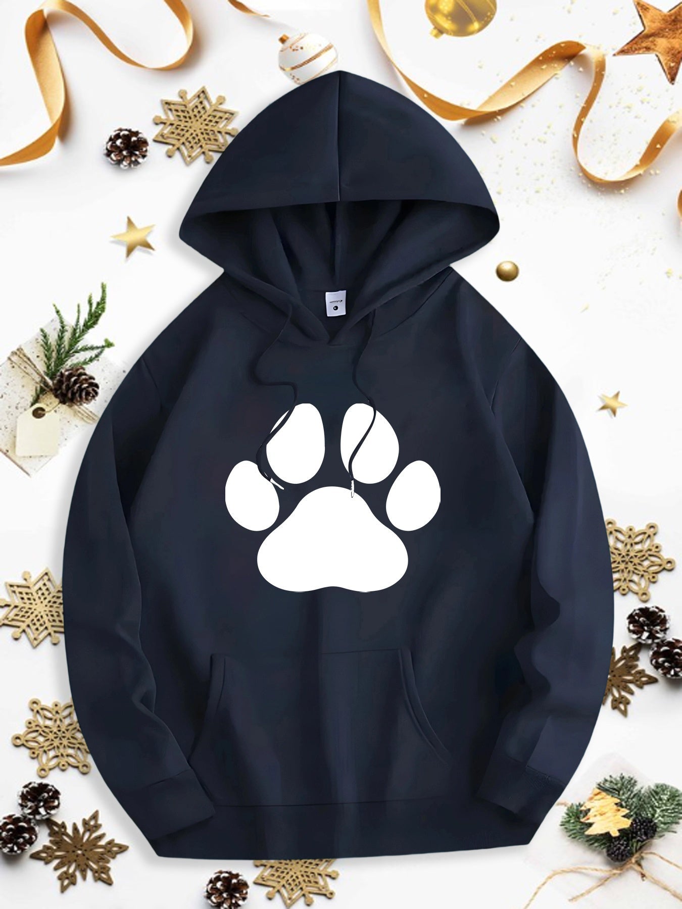 Men's Graphic Hoodie Soft Fleece With Bold White Paw Print Hoodie