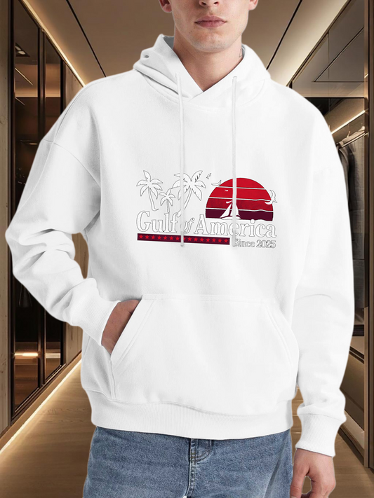 Men's Graphic Hoodie Palm Trees And Setting Sun With Lines Over Horizon Beach