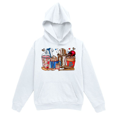 Men's Graphic Hoodie Colorful Cartoon Snack Drinks With Sweet Treats Under Smiling Beverage Cups