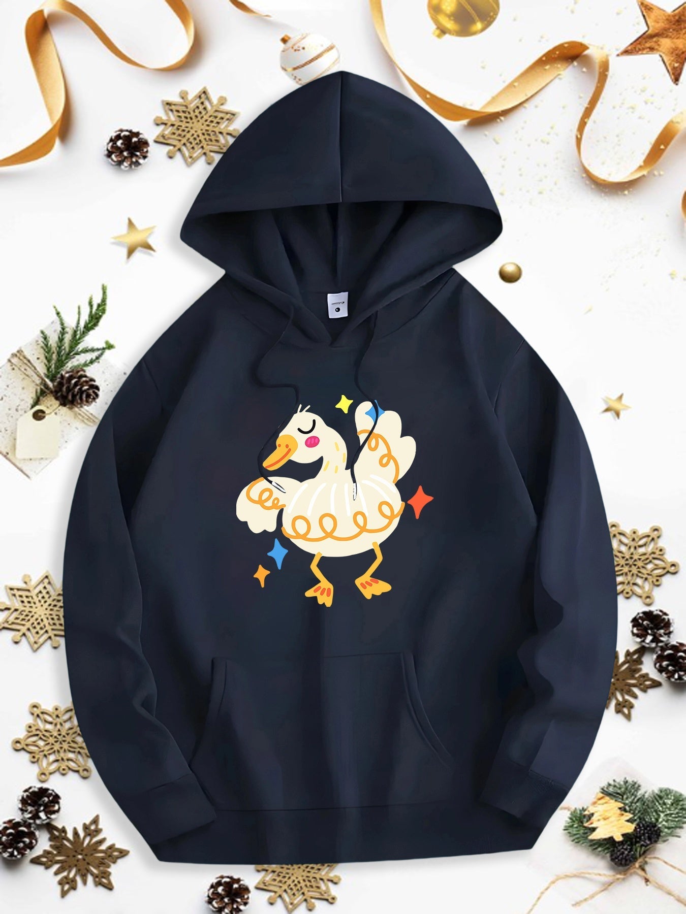 Men's Graphic Hoodie Festive Dancing Duck Surrounded By Whimsical Sparkling Holiday Decorations Duck