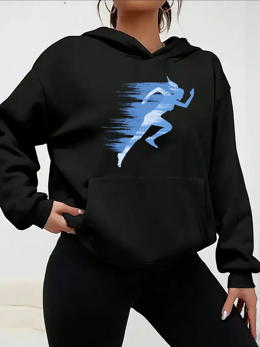 Women's Graphic Hoodie Dynamic Blue Streaks Racing Among Abstract Motion Runner