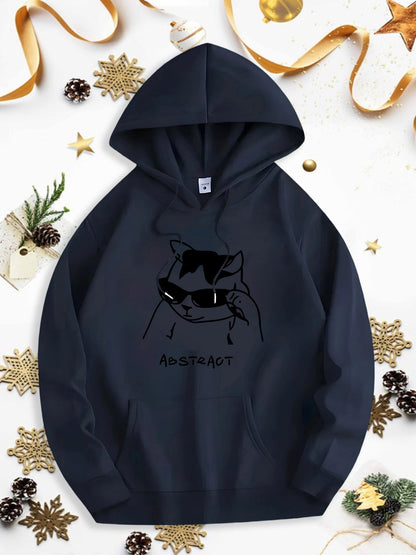 Men's Graphic Hoodie Abstract Cool Cat With Sunglasses Among Artistic Line Drawing
