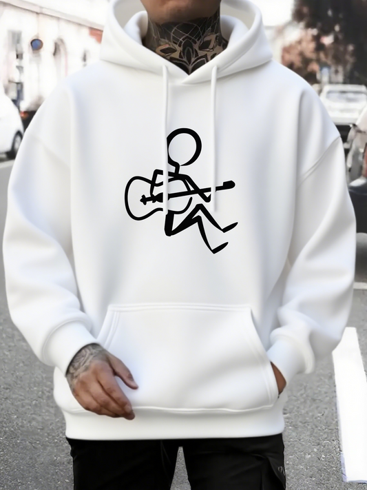 Men's Graphic Hoodie Minimalist Street Art Inspired Figure Playing Guitar