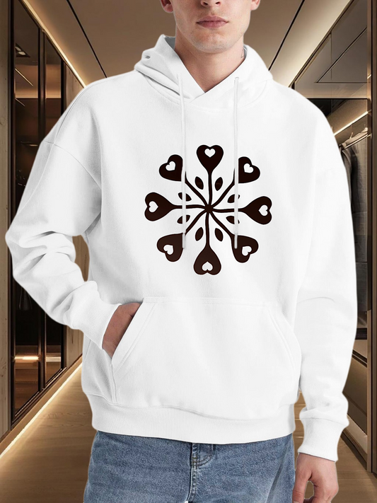 Men's Graphic Hoodie Symmetrical Design With Brown Geometric Heart Pattern Hoodie