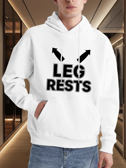 Men's Graphic Hoodie Bold Black Letters And Upward Arrows On Soft Cozy Hoodie Leg Rests