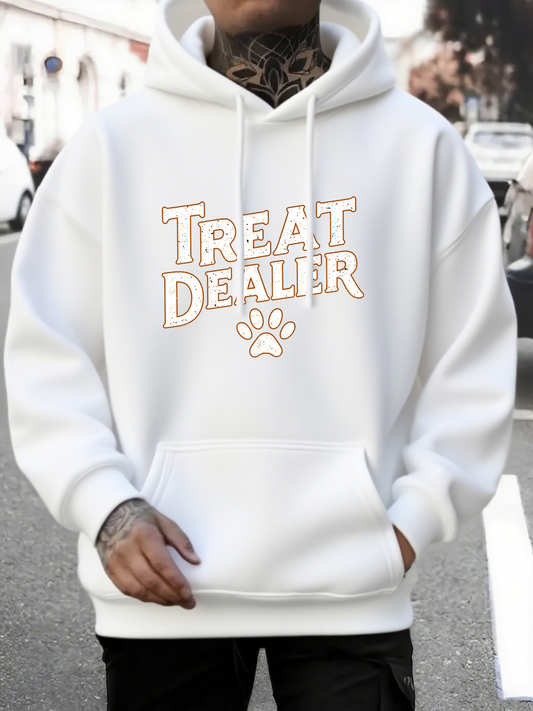 Men's Graphic Hoodie Treat Dealer Outlined Block Letters With Paw Print Hoodie