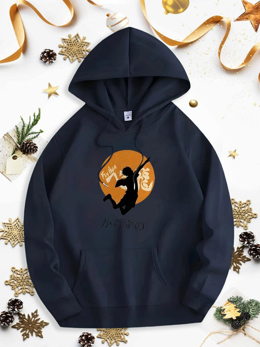 Men's Graphic Hoodie Autumn Night With Large Orange Moon Silhouette Of Swinging Child