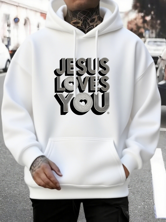 Men's Graphic Hoodie Bold Lettering Shadows With Spiritual Message Among Urban Street Hoodie