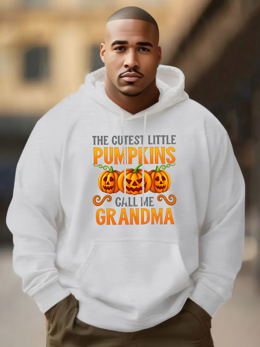 Men's Graphic Hoodie The Cutest Little Pumpkins Call Me Grandma Surrounded By Smiling Faces And Autumn Leaves Pumpkins
