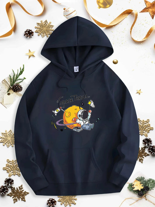 Men's Graphic Hoodie Cute Astronaut Floating With Guitar Notes Happy Planet