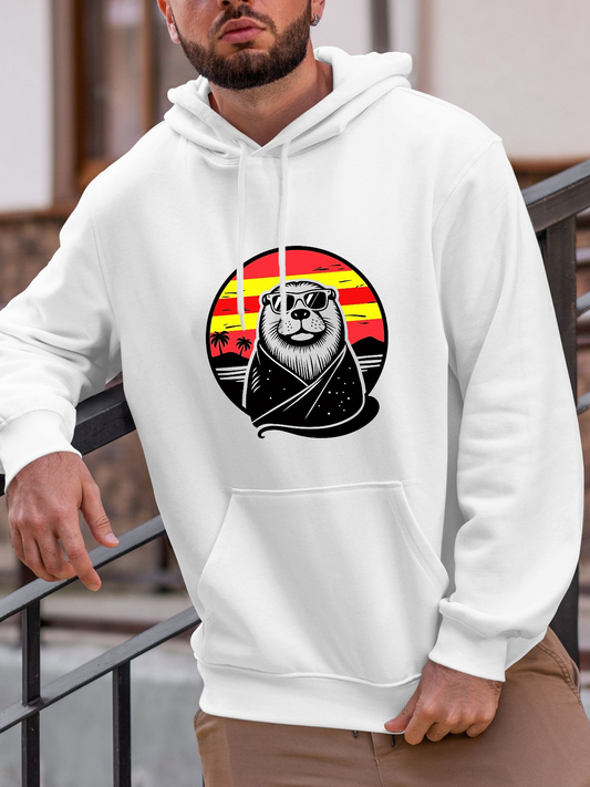Men's Graphic Hoodie Retro Sunset With Cool Bear Wearing Sunglasses Hoodie