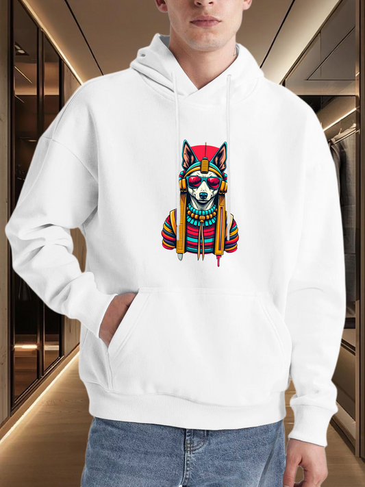 Men's Graphic Hoodie Tribal Colorful Geometric Patterns With Sunglasses Wearing Husky Dog