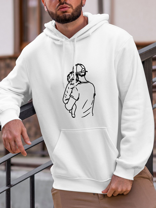 Men's Graphic Hoodie Minimalist Line Drawing With Loving Father Holding Child