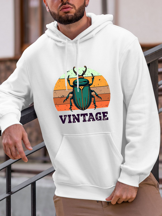 Men's Graphic Hoodie Vintage Sunset Glow With Abstract Orange Beetle