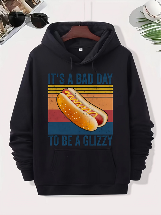 Men's Graphic Hoodie Its A Bad Day With Sunset Stripes And Juicy Hotdog Sandwich